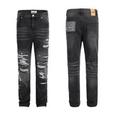 Coverwin Vintage Washed Ripped Hole Slim Pencil Pants Mens and Womens Streetwear Frayed Distressed Baggy Jeans Oversize Loose Denim Pants