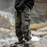 Coverwin 2024 Autumn Cargo Pants Men Baggy Watertight Mid Rise Drawstring Men Parachute Pants Techwaer Tourism Men Pants