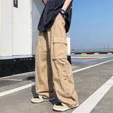 Coverwin 2023 New Men Cotton Cargo Pants Harajuku Style Straight Casual Pants for Men  Solid Big Pockets Loose Wide Leg Design Trousers