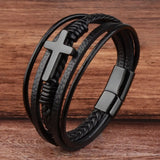 Coverwin Genuine Leather Cross Bracelet For Men Hand Chain Jewelry Accessories