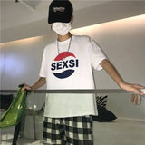 Coverwin 2024 Summer Korean Harajuku Print Graphic T-Shirt Fashion Men's Retro Letters Loose Student Round Neck Half Sleeve T-Shirt