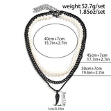 Coverwin  Hip Hop Black Chain Pendant Choker Imitation Pearl Necklace for Men Punk Jewelry Rapper Collar On The Neck Street Club