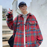 Coverwin Thick Plaid Woolen Coat Men Warm Oversized Retro Thickened Woolen Jacket Mens Streetwear Korean Loose Short Woolen Coat Men