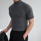 Coverwin Men Base Top Soft Breathable Simple Half High Collar Basic T-shirt Turtleneck Short Sleeve Streetwear Fitness Leisure Camisetas