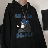 Coverwin Men's Clothing Anime Manga Sweatshirts for Man Black Print Hooded Hoodies Letter Aesthetic Overfit Harajuku Fashion Autumn Emo