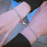 Coverwin 2Pcs Punk Magnet Couple Bracelet for Women Alloy Romantic Magnet Men Paired Jewelry Valentine's Day gift Silver Color