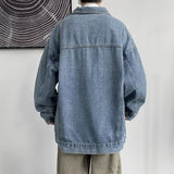 Coverwin Autumn New Men Denim Jacket 2024 Baggy Turn Down Collar Casual Blue Denim Coats Men Streetwear Skateboard Men Clothes