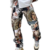 Coverwin Spring Autumn Male Streetwear Printed Pants Straight Loose Mid Waist Casual Trousers Men Sports Pants Fashion Mens Pants MY469