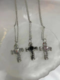 Coverwin New Gothic Heart Zircon Cross Necklace Black Crystal Punk Y2K Heart Cross Chain Pendant Necklace for Woman Daily Wear