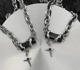 Coverwin Titanium Steel Cross Star Necklace For Men Women Hip Hop Splice Black Zircon Pendant Sweater Chain Jewelry New Kpop Accessories