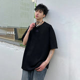 Coverwin Suede Short Sleeve T-shirts Man 2024 Spring Spring New Baggy Embroidery O Neck T Shirt Man Fashion Male Clothes