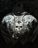 Coverwin Y2K Fashion Gothic Zip Up Hoodies Harajuku Retro Skull Graphic Print Zipper Sweatshirt Loose Winter Clothes Mens Womens Clothing