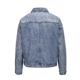 Coverwin High Street Distressed Pockets Washed Blue Kanye Jeans Jackets Retro Oversized Lapel Autumn and Winter Windbreaker Denim Coat