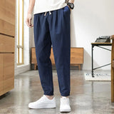 Coverwin Men Mid-Rise Drawstring Harem Pants Loose Korean Style Tide Casual Pockets Elastic Cuffs Solid Color Thin Sweatpants Streetwear