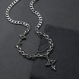 Coverwin Punk Black Flame Cross Necklace For Men Women Trend Titanium Steel Chain Sweater Pendant Hip Hop Jewelry Cool Kpop Accessories