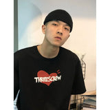 Coverwin Summer street Korean casual love letter printed T shirt men hip hop loose y2k personalized couple round neck half sleeved top