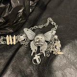 Coverwin Exaggerate Personality Punk Hip Hop Gothic Butterfly Doll Necklace Adult Unisex Chain Choker Cross Pendant Jewelry Accessories