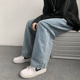 Coverwin Men Baggy Jeans 2024 Spring Autumn Mid Drawstring Loose Wide Leg Denim Jeans Fashion Solid Color Casual Youth Jeans Men