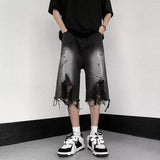 Coverwin Gradient Color Shorts Men Simple High Street Gothic Summer Calf-length Worn-out Hole Tassel American Style Male Harajuku Fashion