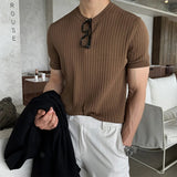 Coverwin Men's Clothing Luxury Knitted T Shirt Casual Korean O Neck Solid Color Short Sleeve Tees for Men Breathable Summer Knitwear