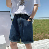 Coverwin 2024 Summer Blue Denim Shorts Men Fashion Casual Straight Denim Shorts Men Streetwear Loose Hip Hop Retro Jeans Shorts