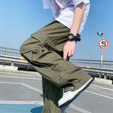 Coverwin 2023 New Men Cotton Cargo Pants Harajuku Style Straight Casual Pants for Men  Solid Big Pockets Loose Wide Leg Design Trousers