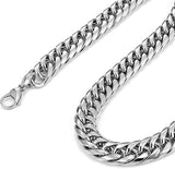 Coverwin Stainless Steel Cuban Chain Necklace Bracelet For Men Neck Silver Color 8MM-14MM Thick Long Hand Chains Male Gift