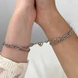 Coverwin 2Pcs Bracelets for Women Men Fashion Couple Cuff Jewelry Vintage Chains Heart Magnet Bracelets Korea Trendy Pulsera