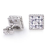 Coverwin Hip Hop Square Rhinestone Stud Earrings For Men Women Geometric Luxury Shiny Micropavé Zircon Faux Color Stone Ear Studs Jewelry