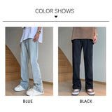 Coverwin 2024 Autumn Black Men Denim Trousers Trend Mid Rise Solid Color Side Splits Baggy Wide Leg Jeans Punk Party Streetwear