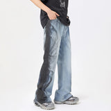 Coverwin  American Mans Jeans Ombre Tie Dye Piecing Straight Leg Jeans 2024 Summer New Loose Mid Rise Hip Hop Streetwear