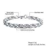 Coverwin Men Twisted Chain Bracelet,6MM Stainless Steel Cage Link Brazalets,Rock Punk Cool Rap Jewelry Gifts