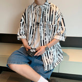 Coverwin Oversized Stand-up Collar Men's Printed Shirt, Trendy Street Loose Casual Top, Daily Youth, Student Short-sleeved Shirt.M-5XL