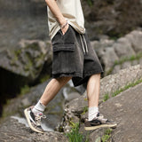 Coverwin Washed Denim Shorts for Mans Fashion 2024 Summer New Mens Cargo Shorts Japan Casual Drawstring Quarter Pants