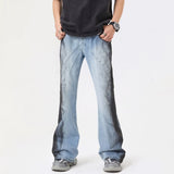 Coverwin  American Mans Jeans Ombre Tie Dye Piecing Straight Leg Jeans 2024 Summer New Loose Mid Rise Hip Hop Streetwear