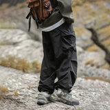 Coverwin 2024 Autumn Cargo Pants Men Baggy Watertight Mid Rise Drawstring Men Parachute Pants Techwaer Tourism Men Pants