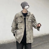 Coverwin Men Gray Tie-dye Denim Jackets Coats Loose Vintage Jeans Jackets New Autumn Hip Hop Denim Coats Outwear Casual Jeans Coats