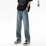 Coverwin Soft Jeans Men Mid Rise Baggy Fashion 2024 Summer New Wide Leg Jeans Male Washed American Vintage Clothes Man