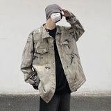 Coverwin Men Gray Tie-dye Denim Jackets Coats Loose Vintage Jeans Jackets New Autumn Hip Hop Denim Coats Outwear Casual Jeans Coats