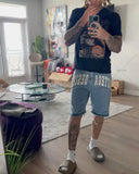 Coverwin European and American Trendy Brand Classic Letter Embroidered Washed Denim Shorts Y2K Harajuku Retro Casual Straight Shorts Men