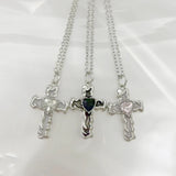 Coverwin New Gothic Heart Zircon Cross Necklace Black Crystal Punk Y2K Heart Cross Chain Pendant Necklace for Woman Daily Wear