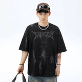 Coverwin Hand Drawn Printing T-Shirts for Men 2024 Summer New American Casual Couples Tshirt Retro Make Old Male Tops