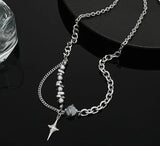 Coverwin Hip Hop Cross Star Necklace For Men Women Titanium Steel Crystal Ball Sweater Chain Unisex Jewelry Trendy Street Accessories