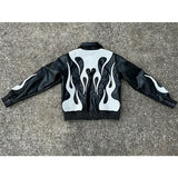 Coverwin y2k fashion couple coats American high-quality PU leather flame racing element embroidery zipper jacket for women winter clothes