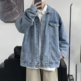 Coverwin Autumn New Men Denim Jacket 2024 Baggy Turn Down Collar Casual Blue Denim Coats Men Streetwear Skateboard Men Clothes