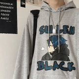 Coverwin Men's Clothing Anime Manga Sweatshirts for Man Black Print Hooded Hoodies Letter Aesthetic Overfit Harajuku Fashion Autumn Emo