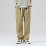 Coverwin Autumn Straight Khaki Cargo Pants Men 2024 Baggy Cotton Drawstring Simple Casual Pants Korean Fashion Daily Trouser