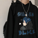 Coverwin Men's Clothing Anime Manga Sweatshirts for Man Black Print Hooded Hoodies Letter Aesthetic Overfit Harajuku Fashion Autumn Emo