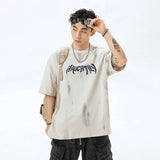 Coverwin Vintage Make Old T-Shirts Male 2024 Summer New American Letter Print Couples Baggy Tshirts 100%Cotton Streetwear