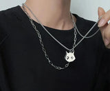 Coverwin Fashion Crying Cat Multi-layered Necklace For Women Men Korean New Design Titanium Steel Kpop Pendant Sweater Chain Jewelry Gift